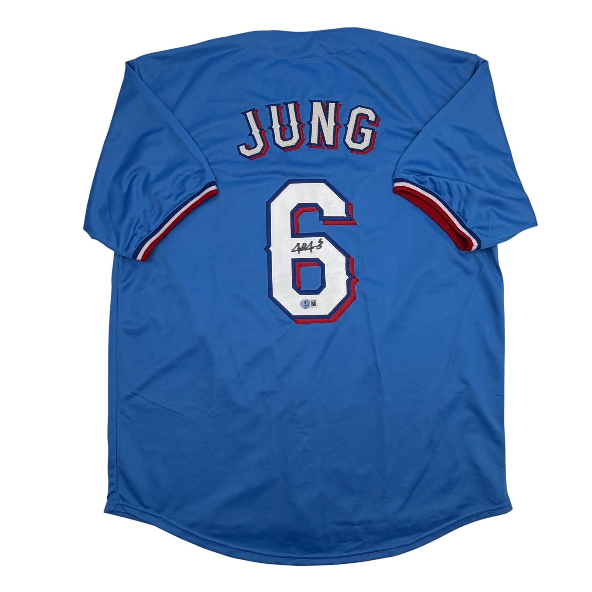 Autographed/Signed Josh Jung Texas Light Blue Baseball Jersey Beckett BAS COA
