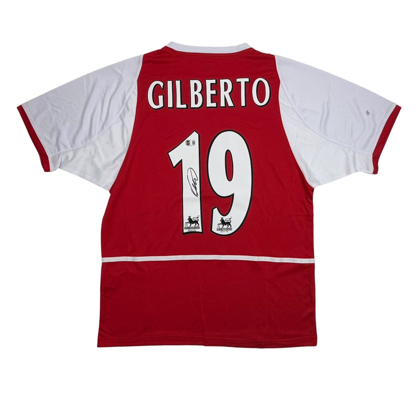 Autographed/Signed Gilberto Silva Arsenal Red Soccer Futbol Jersey Beckett BAS COA
