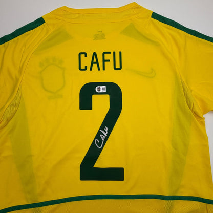 Autographed/Signed Cafu Brazil Yellow Soccer Futbol Jersey Beckett BAS COA