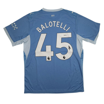Autographed/Signed Mario Balotelli Manchester City Blue Soccer Futbol Jersey Beckett BAS COA