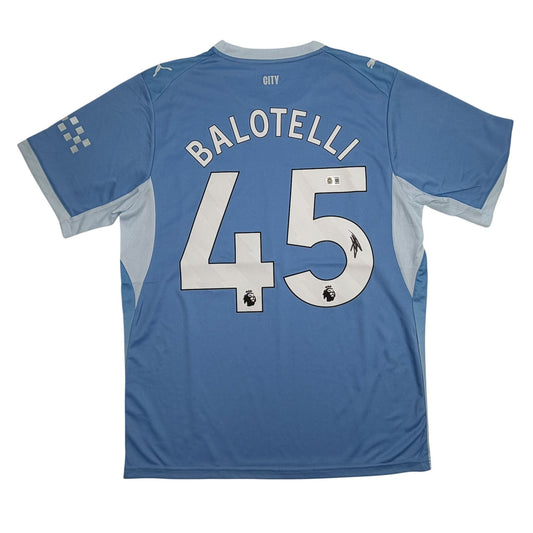 Autographed/Signed Mario Balotelli Manchester City Blue Soccer Futbol Jersey Beckett BAS COA