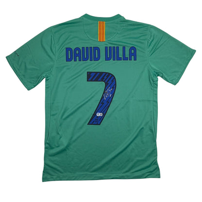 Autographed/Signed David Villa FC Barcelona Teal Soccer Jersey Beckett BAS COA