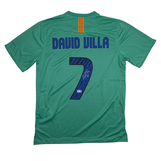 Autographed/Signed David Villa FC Barcelona Teal Soccer Jersey Beckett BAS COA