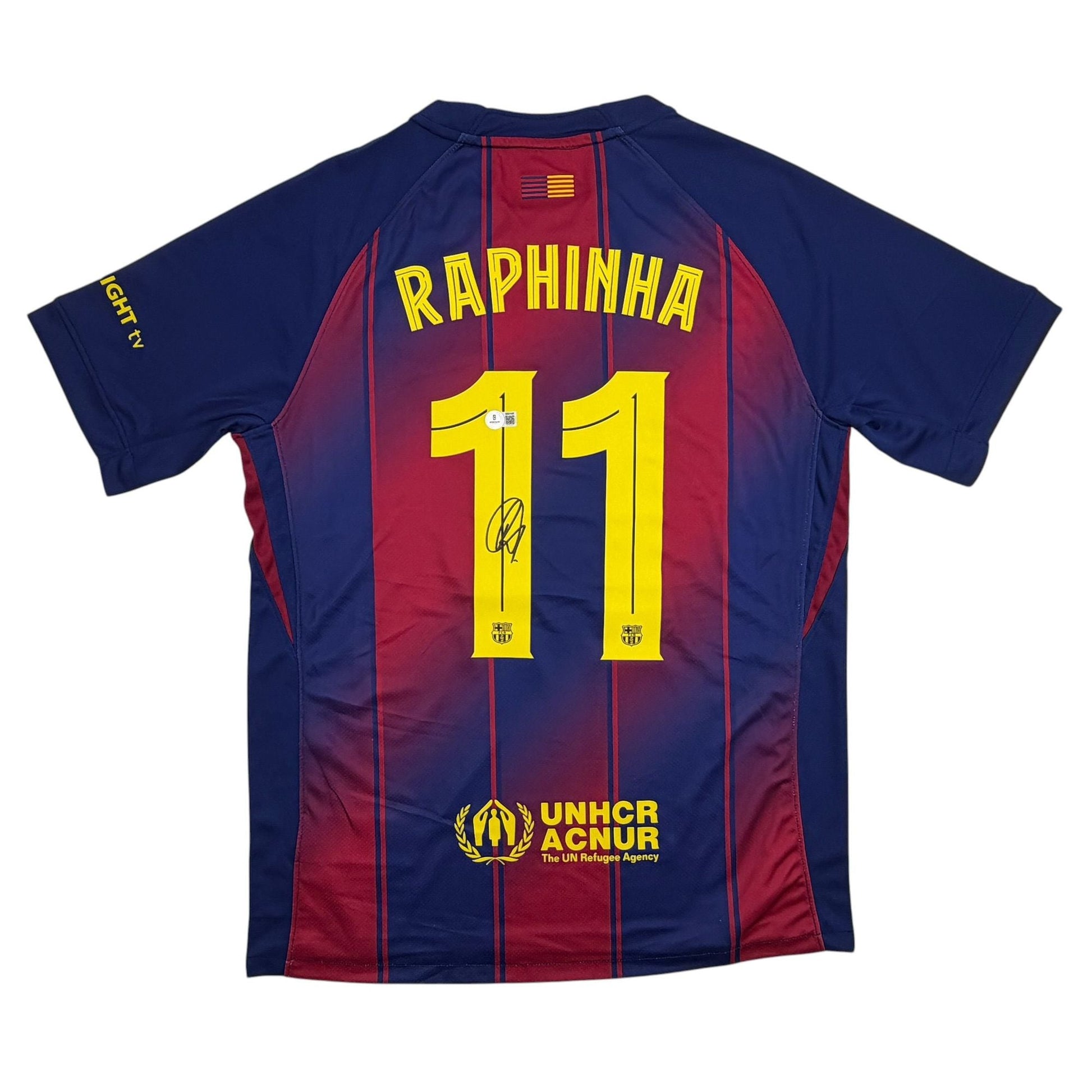 Autographed/Signed Raphinha Raphael Belloli FC Barcelona Blue #11 Soccer Jersey Beckett BAS COA