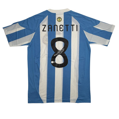 Autographed/Signed Javier Zanetti Argentina Blue/White Soccer World Cup Jersey Beckett BAS COA