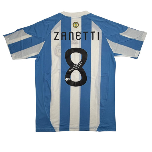 Autographed/Signed Javier Zanetti Argentina Blue/White Soccer World Cup Jersey Beckett BAS COA