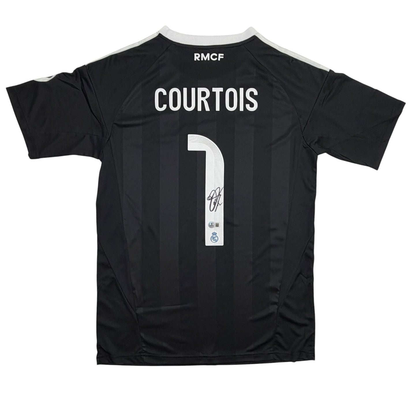 Autographed/Signed Thibaut Courtois Real Madrid Black Soccer Jersey Beckett BAS COA