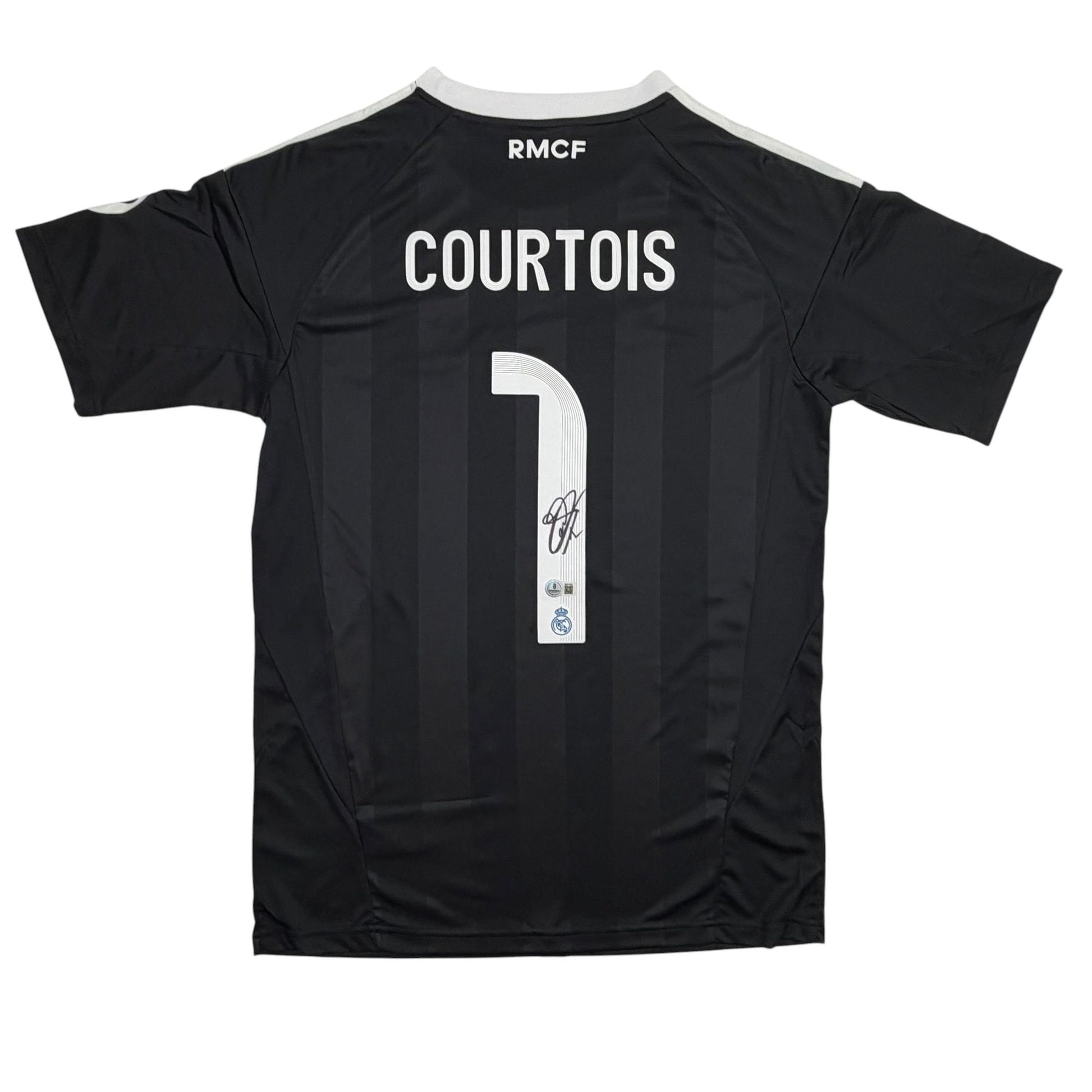 Autographed/Signed Thibaut Courtois Real Madrid Black Soccer Jersey Beckett BAS COA