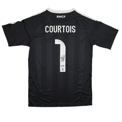 Autographed/Signed Thibaut Courtois Real Madrid Black Soccer Jersey Beckett BAS COA