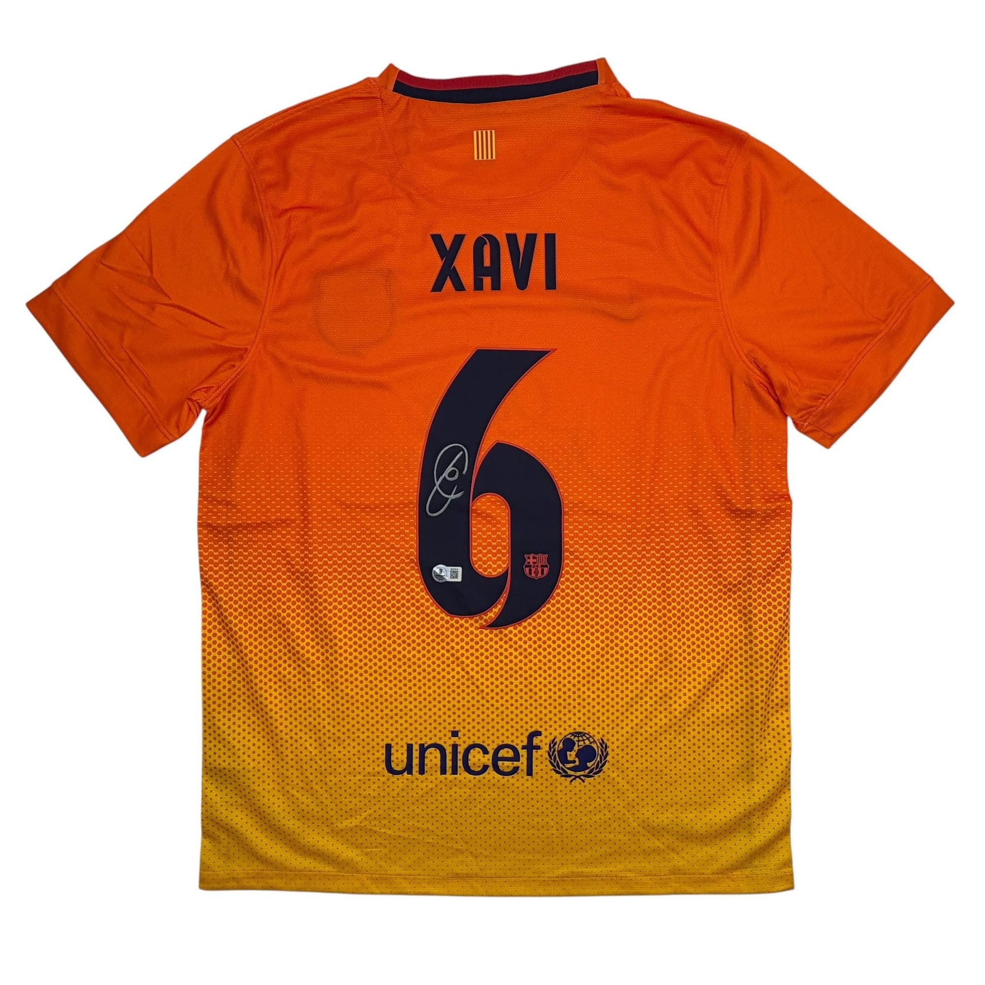 Autographed/Signed Xavi Hernandez FC Barcelona Orange Soccer Jersey Beckett BAS COA