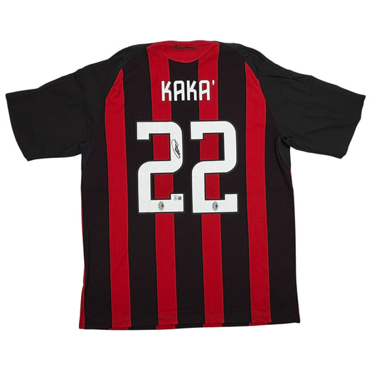 Autographed/Signed Ricardo Kaka AC Milan Black/White Soccer Futbol Jersey Beckett BAS COA