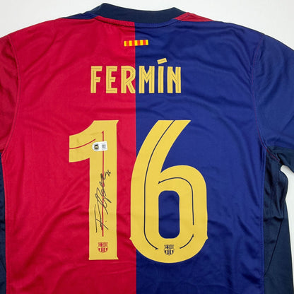 Autographed/Signed Fermin Lopez FC Barcelona Split Soccer Jersey Beckett BAS COA