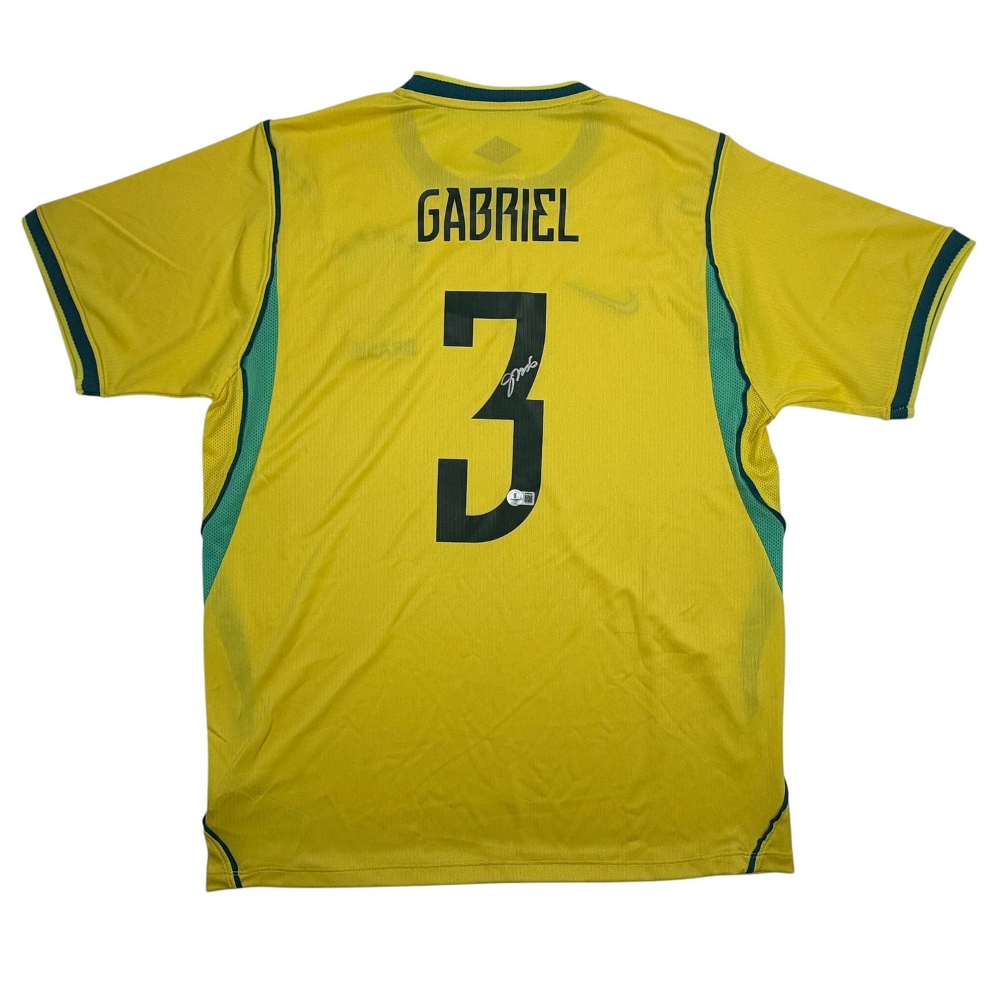 Autographed/Signed Gabriel Brazil Yellow Soccer Futbol Jersey Beckett BAS COA