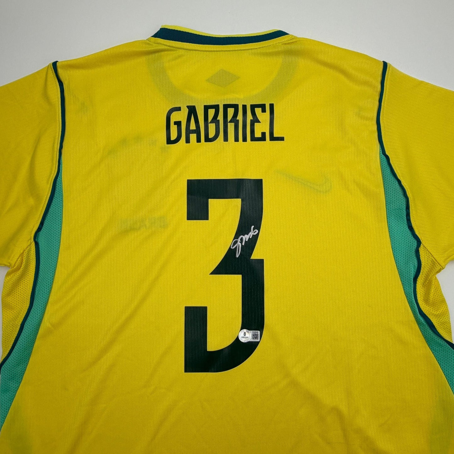 Autographed/Signed Gabriel Brazil Yellow Soccer Futbol Jersey Beckett BAS COA