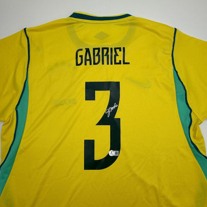 Autographed/Signed Gabriel Brazil Yellow Soccer Futbol Jersey Beckett BAS COA