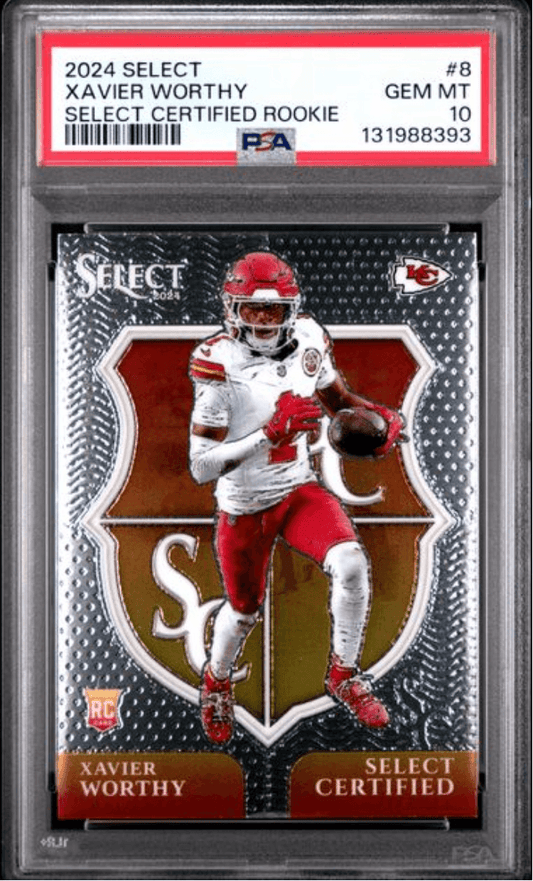 Graded 2024 Panini Select Xavier Worthy #8 Select Certified Rookie RC Football Card PSA 10 Gem Mint