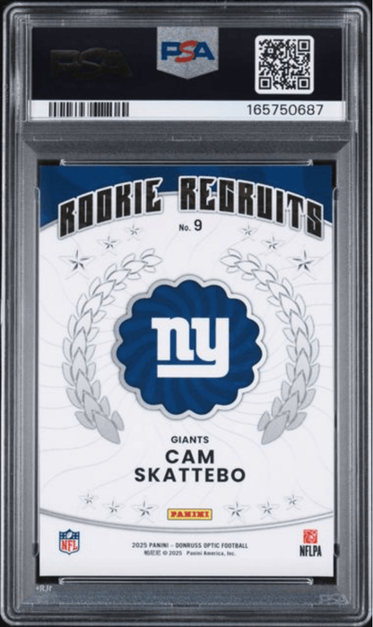 Graded 2025 Panini Donruss Optic Cam Skattebo #9 Rookie Recruits Rookie RC Football Card PSA 10 Gem Mint