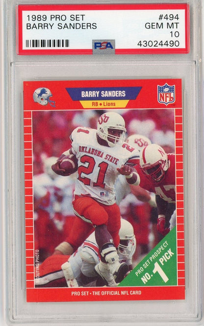Graded 1989 Pro Set Barry Sanders #494 Rookie RC Football Card PSA 10 Gem Mint