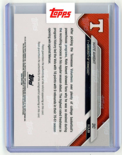 2025 Topps Bowman U Now Nate Ament #3C Red Relic Auto /5 Highest Recruit in Program History Stars in Debut Tennessee Volunteers Rookie RC Basketball Card