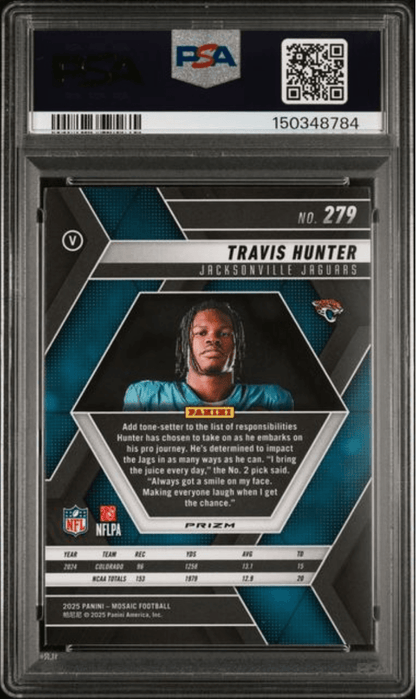 Graded 2025 Panini Mosaic Travis Hunter #279 Purple Scope Rookie RC Football Card PSA 10 Gem Mint