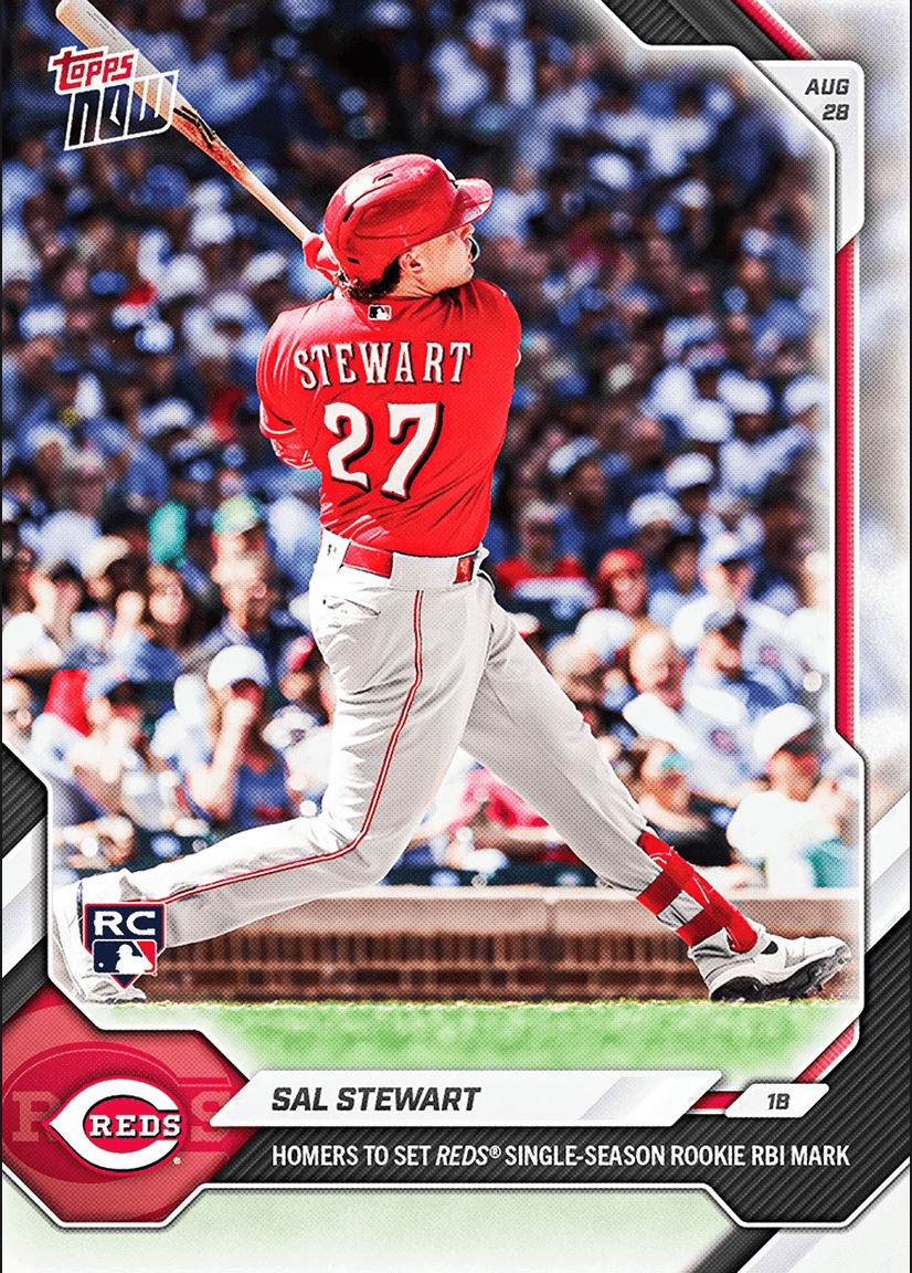 2026 Topps Now Sal Stewart #604 Homers to Set Reds Single Season Rookie RBI Mark Cincinnati Reds Rookie RC Baseball Card