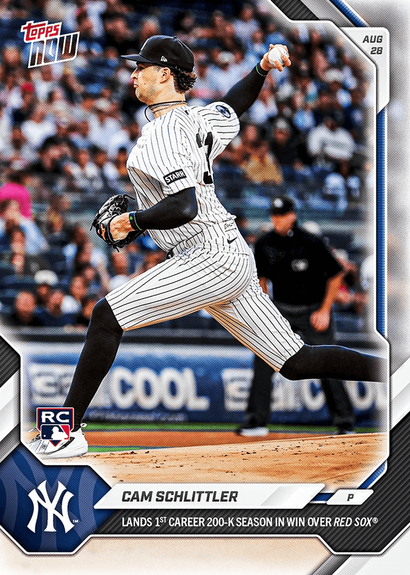2026 Topps Now Cam Schlittler #608 Lands 1st Career 200-K Season in Win Over Red Sox New York Yankees Rookie RC Baseball Card