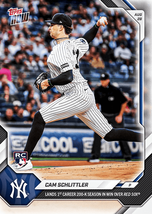 2026 Topps Now Cam Schlittler #608 Lands 1st Career 200-K Season in Win Over Red Sox New York Yankees Rookie RC Baseball Card