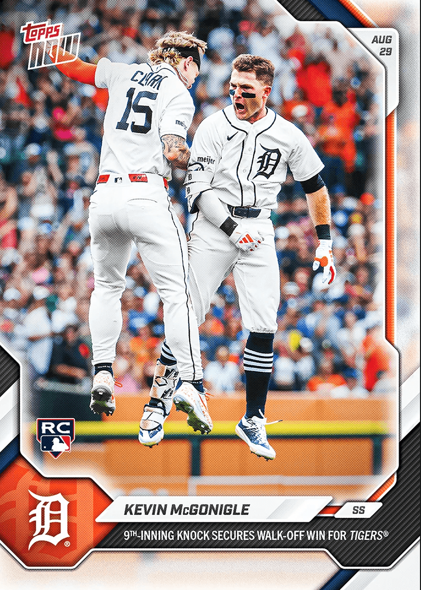 2026 Topps Now Kevin McGonigle #615 9th Inning Knock Secures Walk Off Win for Tigers Detroit Tigers Rookie RC Baseball Card