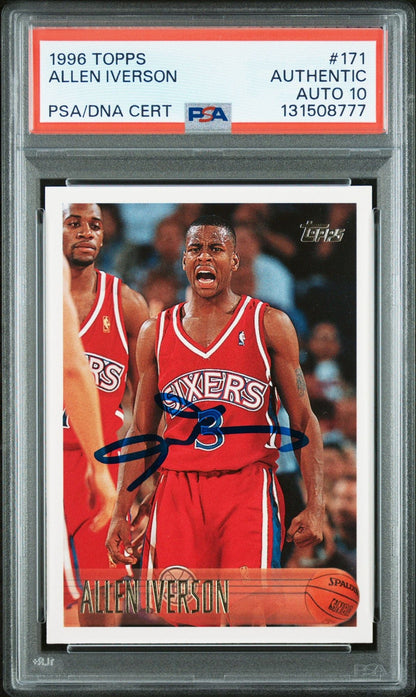 Graded 1996 Topps Allen Iverson #171 Rookie RC Basketball Card PSA 10 Auto Grade Gem Mint