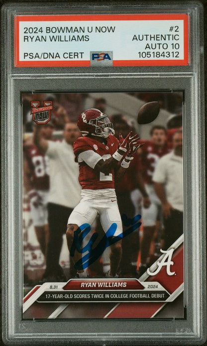 Graded 2024 Topps Bowman U Now Ryan Williams #2 Purple /25 Rookie RC Football Card PSA 10 Auto Grade Gem Mint