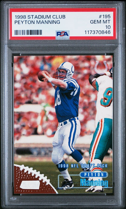 Graded 1998 Stadium Club Peyton Manning #195 Rookie RC Football Card PSA 10 Gem Mint
