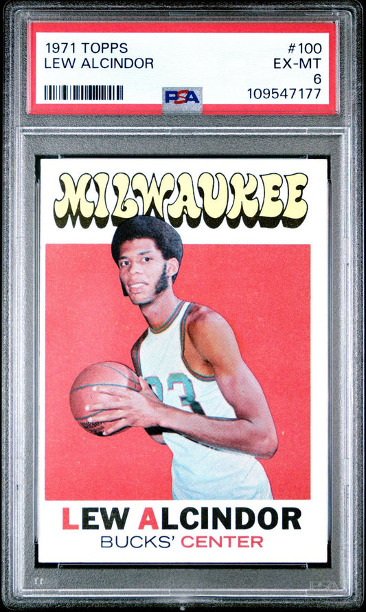 Graded 1971 Topps Lew Alcindor Kareem Abdul-Jabbar #100 Basketball Card PSA 6 EX-MT