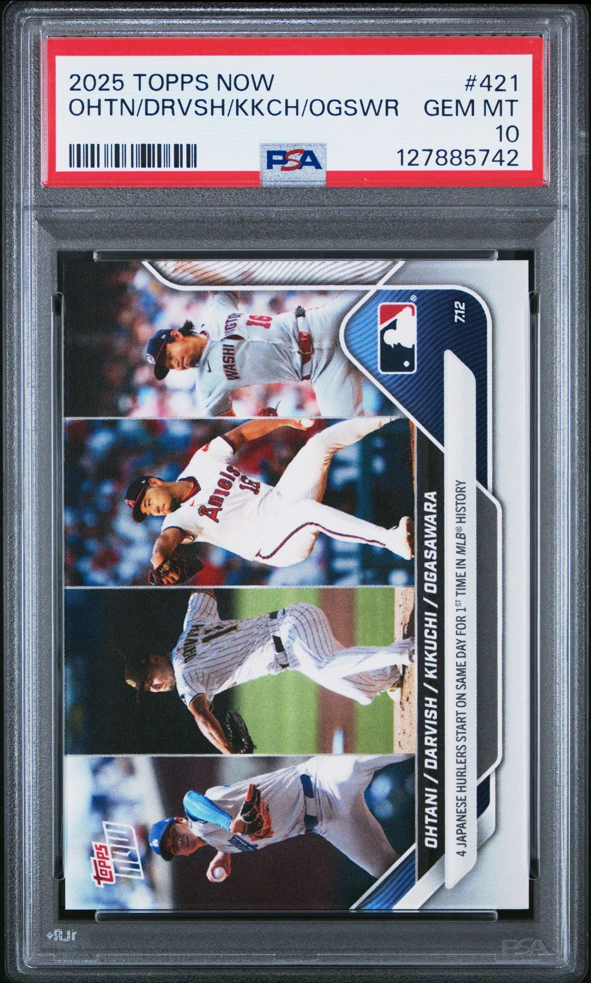 Graded 2025 Topps Now Shohei Ohtani #421 Four Japanese Hurlers Start Baseball Card PSA 10 Gem Mint