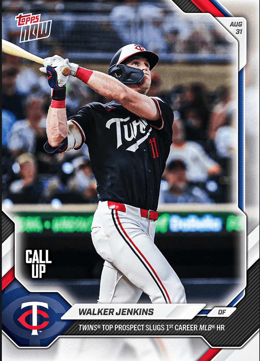 2026 Topps Now Walker Jenkins #619 Twins Top Prospect Slugs 1st Career MLB Home Run Minnesota Twins Rookie RC Baseball Card