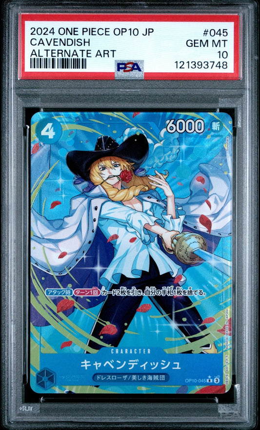 Graded 2024 One Piece Japanese Cavendish #045 Alt Art Trading Card Game PSA 10 Gem Mint