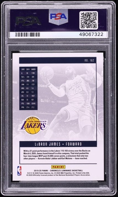 Graded 2019 Panini Chronicles LeBron James #162 Luminance Basketball Card PSA 10 Gem Mint