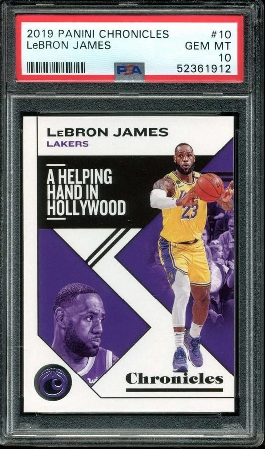 Graded 2019 Panini Chronicles LeBron James #10 Helping Hand in Hollywood Basketball Card PSA 10 Gem Mint