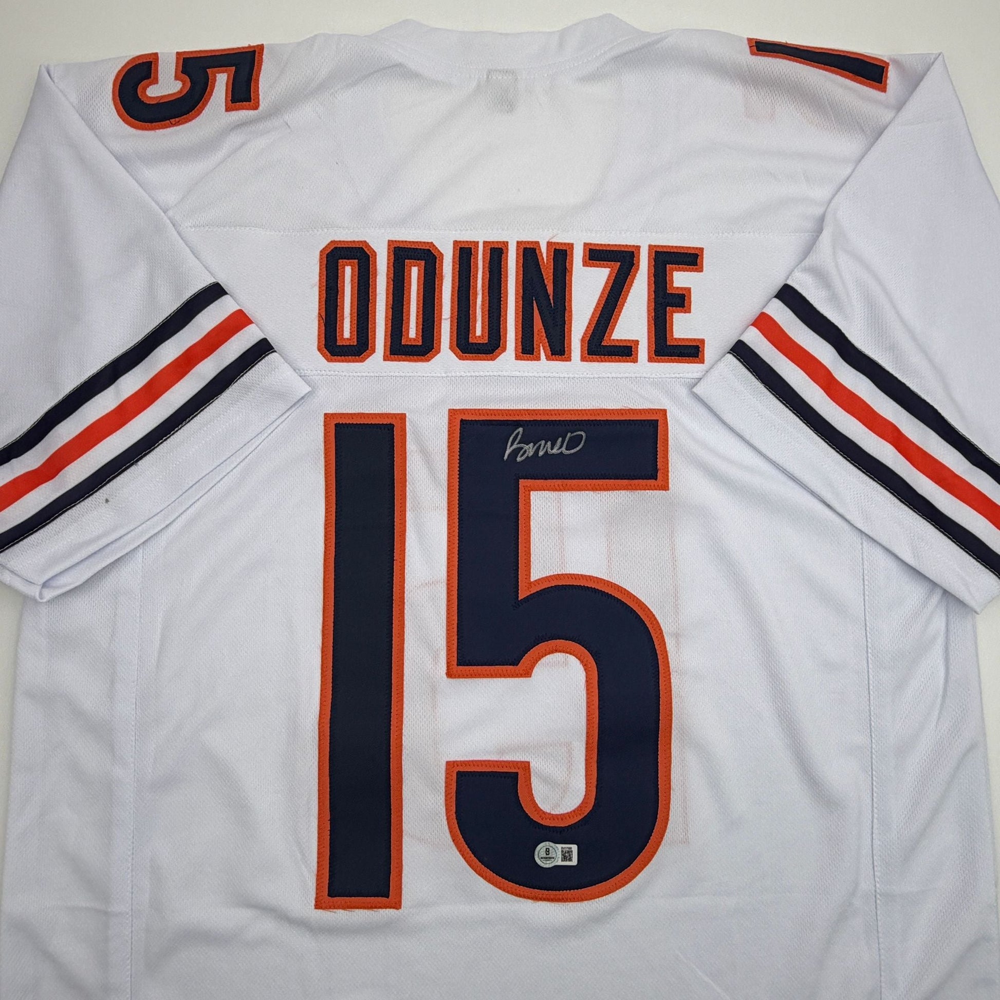 Autographed/Signed Rome Odunze Chicago White Football Jersey Beckett BAS COA