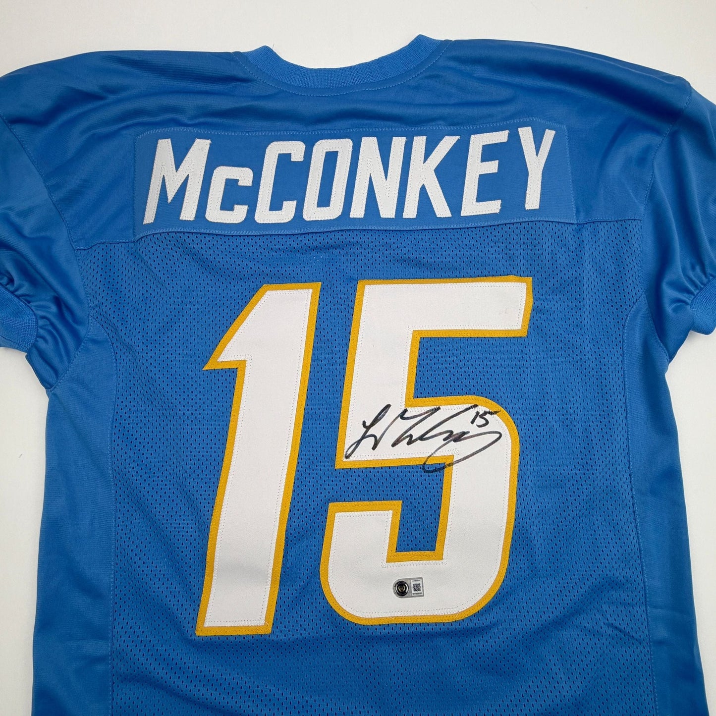 Autographed/Signed Ladd McConkey Los Angeles San Diego Powder Blue Football Jersey Beckett BAS COA