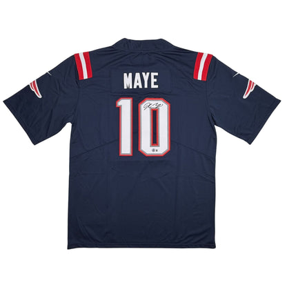 Autographed/Signed Drake Maye New England Patriots Blue Authentic Football Jersey Beckett BAS COA