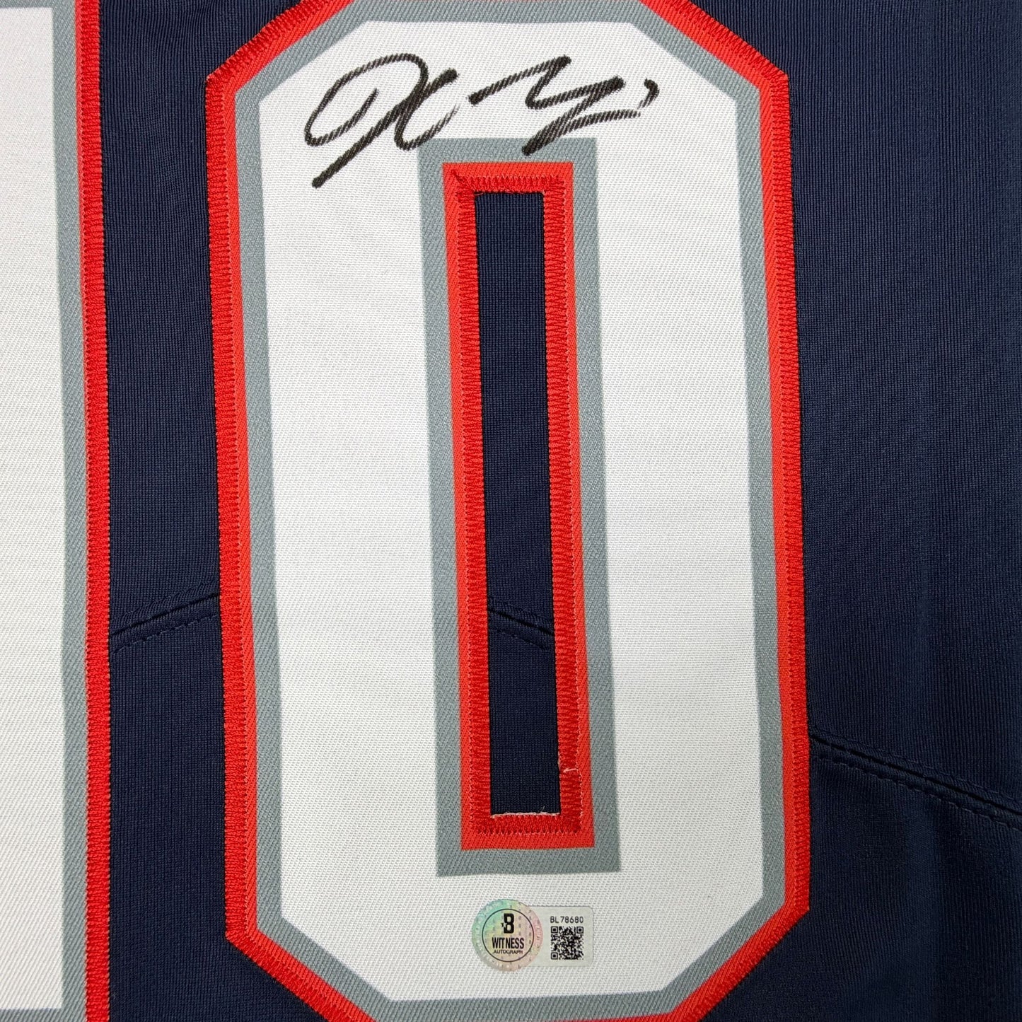 Autographed/Signed Drake Maye New England Patriots Blue Authentic Football Jersey Beckett BAS COA