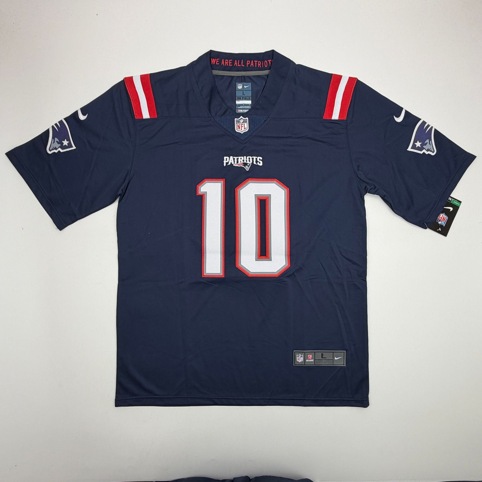Autographed/Signed Drake Maye New England Patriots Blue Authentic Football Jersey Beckett BAS COA