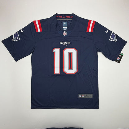 Autographed/Signed Drake Maye New England Patriots Blue Authentic Football Jersey Beckett BAS COA