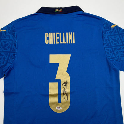 Autographed/Signed Giorgio Chiellini Italy Blue Soccer Futbol Jersey Beckett BAS COA