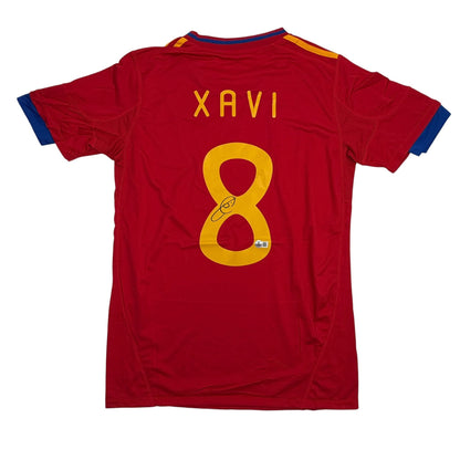 Autographed/Signed Xavi Hernandez Spain Red Soccer Futbol Jersey Beckett BAS COA #2