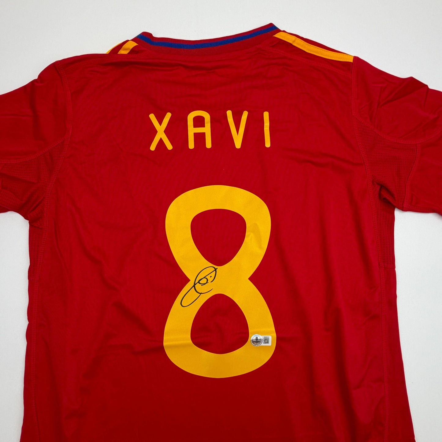 Autographed/Signed Xavi Hernandez Spain Red Soccer Futbol Jersey Beckett BAS COA #2