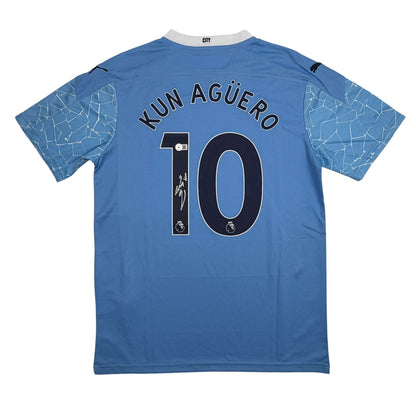 Autographed/Signed Sergio Kun Aguero #10 Manchester City Blue Soccer Futbol Jersey Beckett BAS COA
