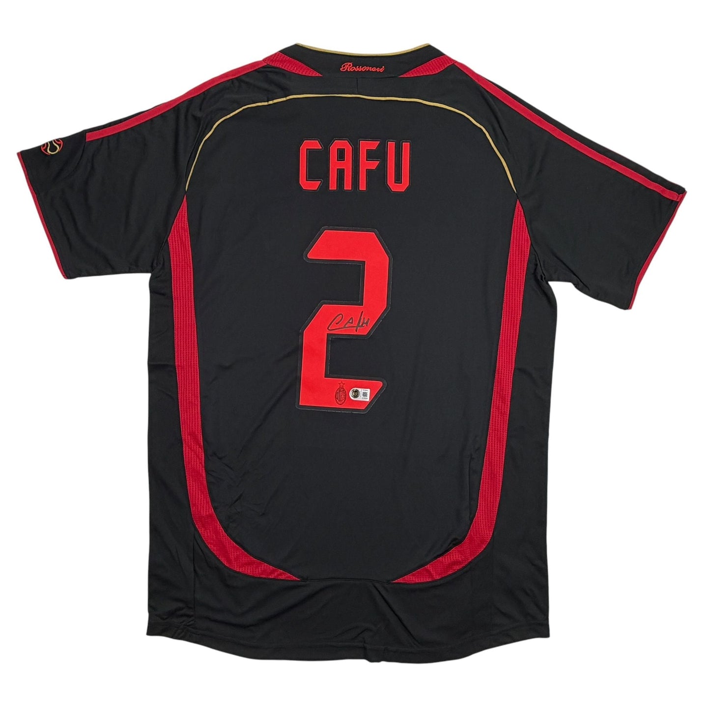 Autographed/Signed Cafu AC Milan Black Soccer Futbol Jersey Beckett BAS COA