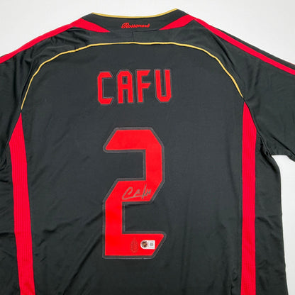 Autographed/Signed Cafu AC Milan Black Soccer Futbol Jersey Beckett BAS COA