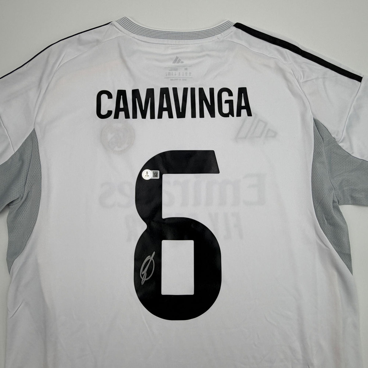 Autographed/Signed Eduardo Camavinga Real Madrid White Soccer Futbol Jersey Beckett BAS COA